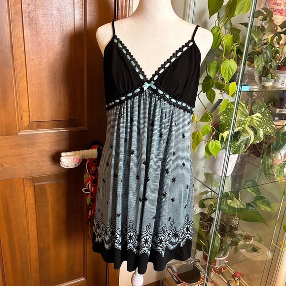 Vintage 1990s Black and Blue Women's Nightdress - Picture 1 of 5